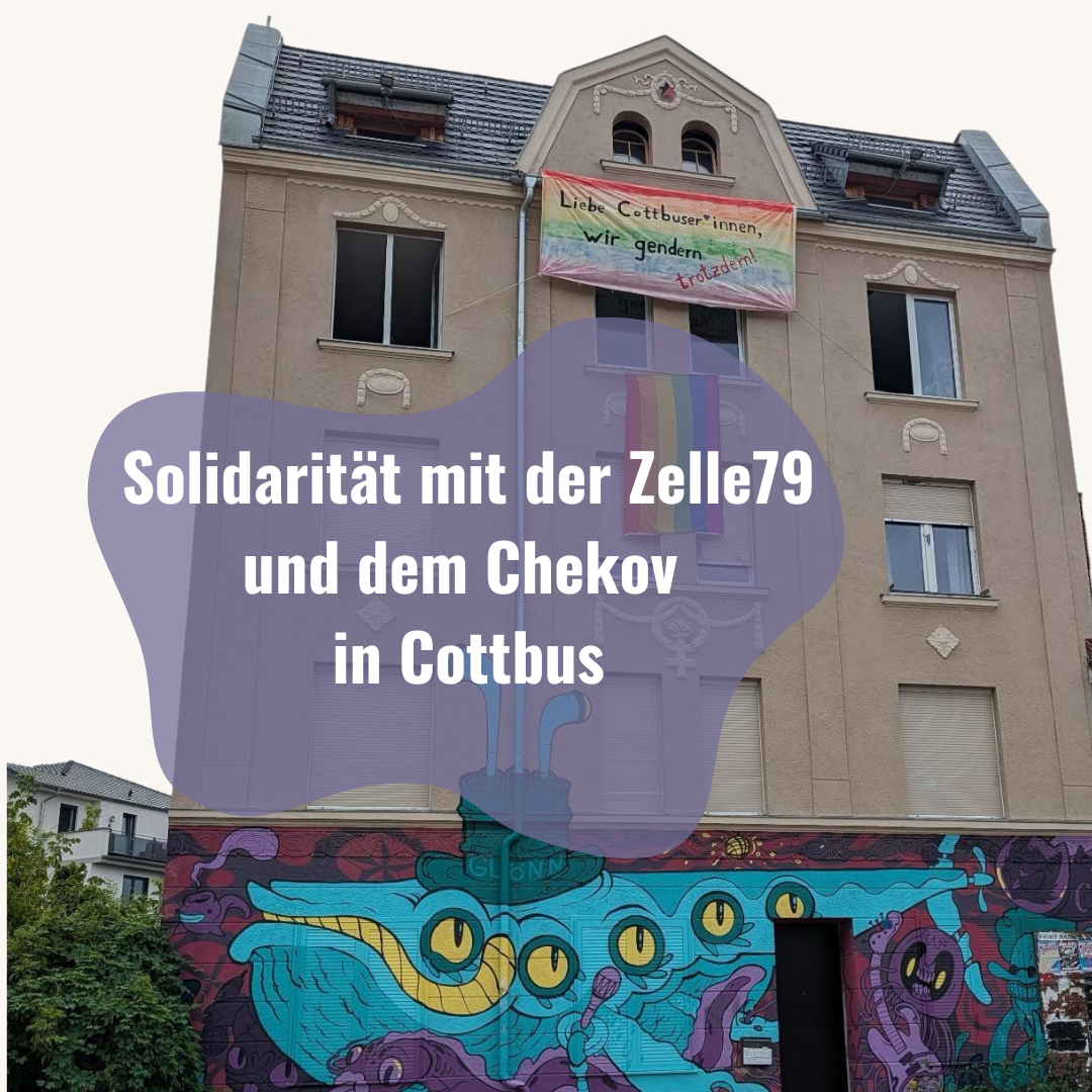 Schmuckbild - Ansicht der Vorderseite des Hausprojektes "Zelle79" mit Transparenten an der Fassade.